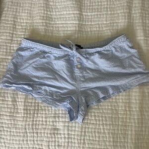 blue and white striped shorts